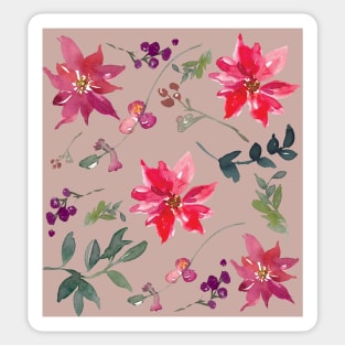 Green, Purple and Red Watercolour Flower Leaves Sticker